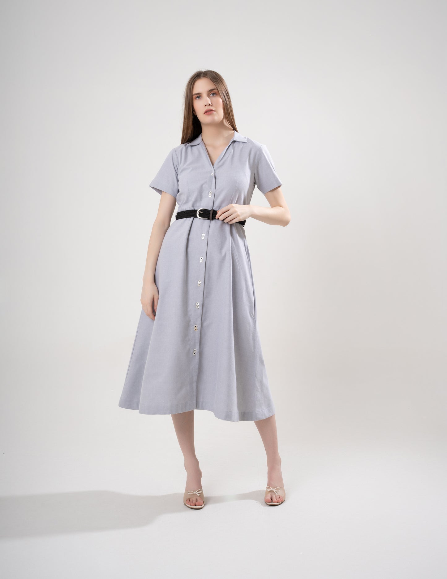 Grey Blue Linen Long Dress