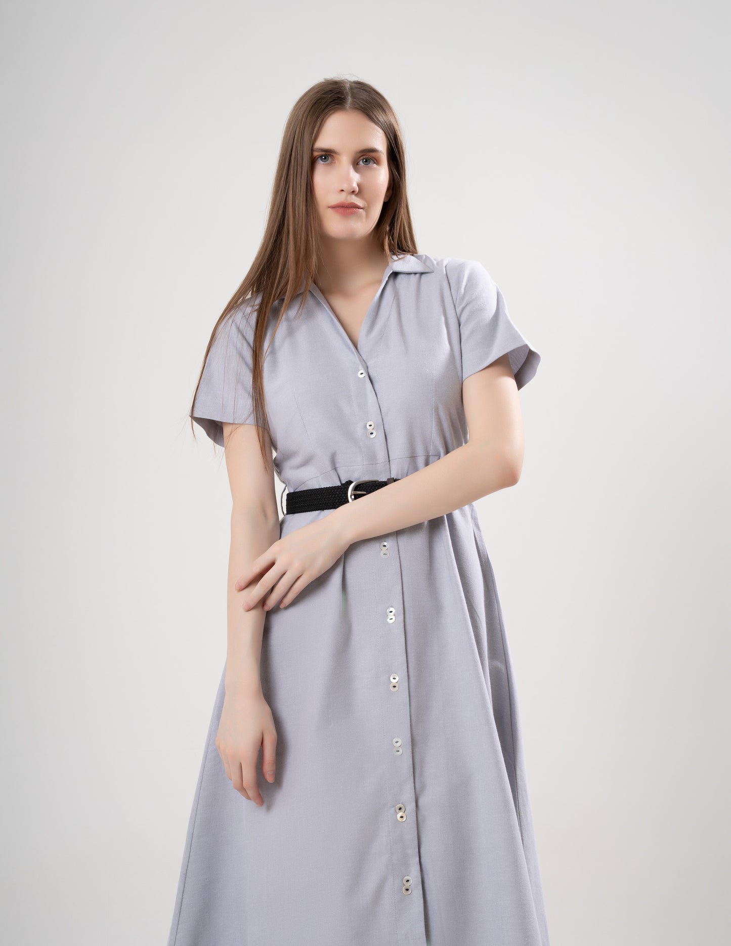 Grey Blue Linen Long Dress