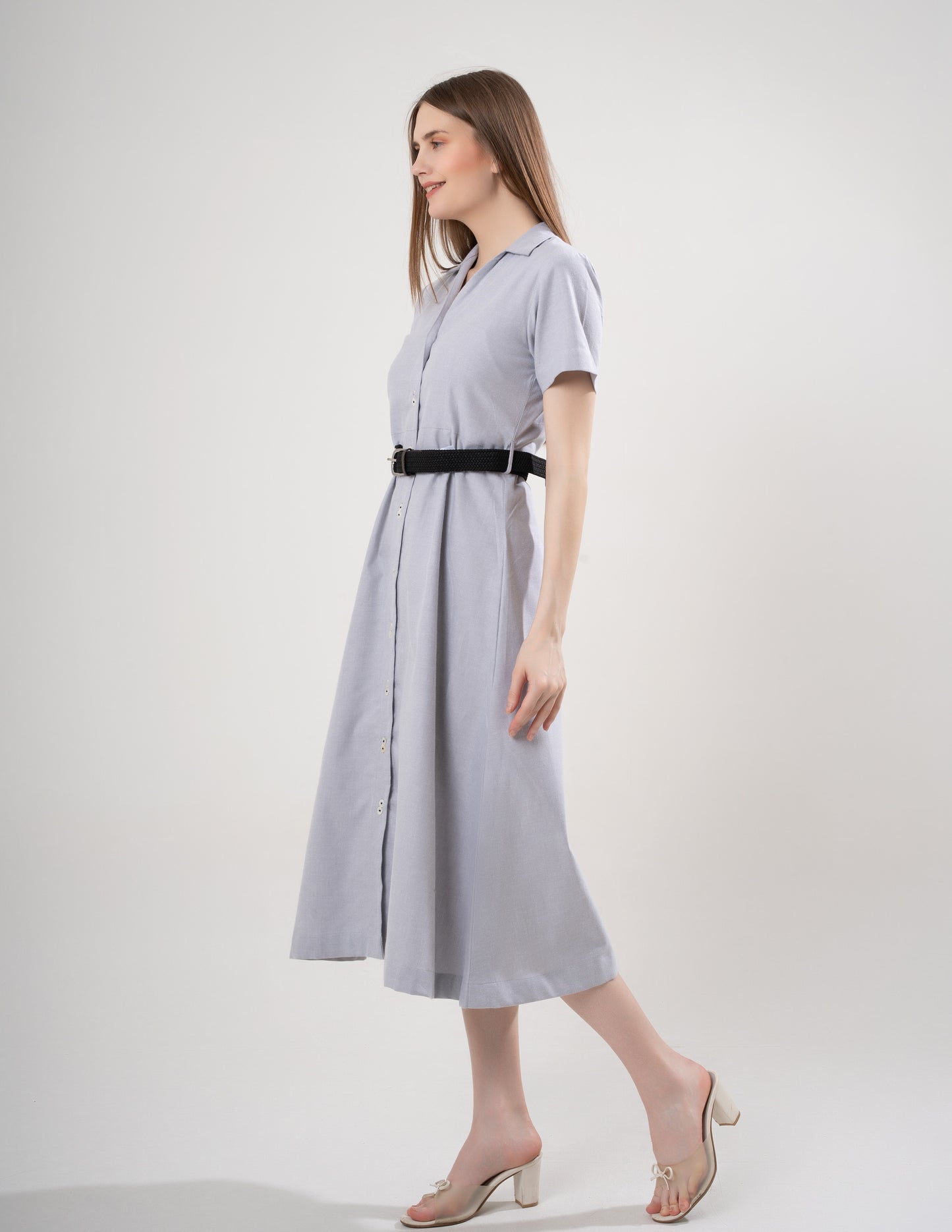 Grey Blue Linen Long Dress