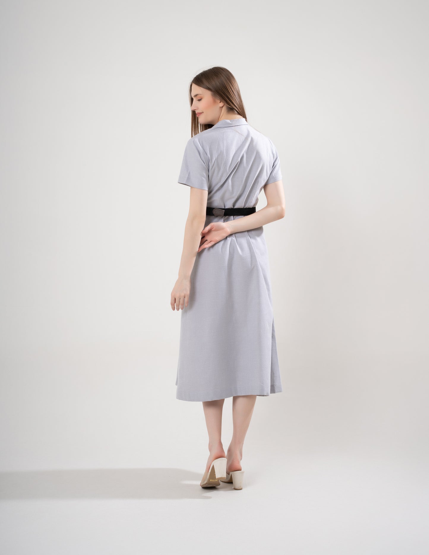 Grey Blue Linen Long Dress