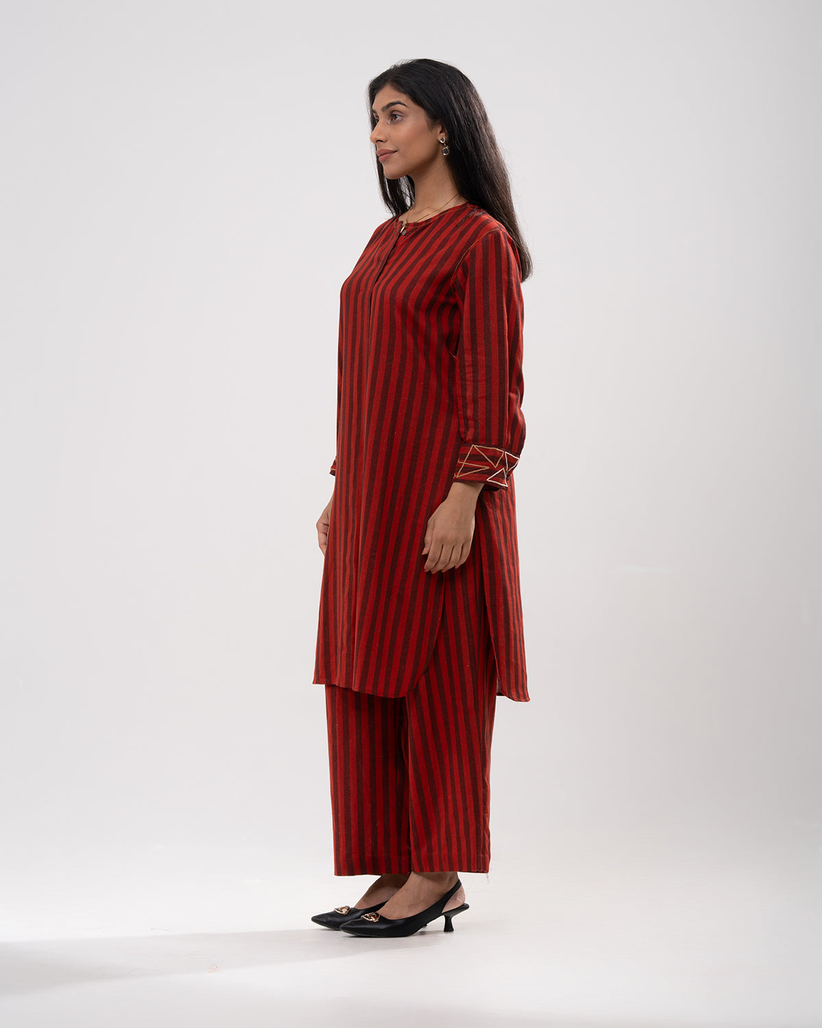 Red & Black Striped Cotton Kurta Set