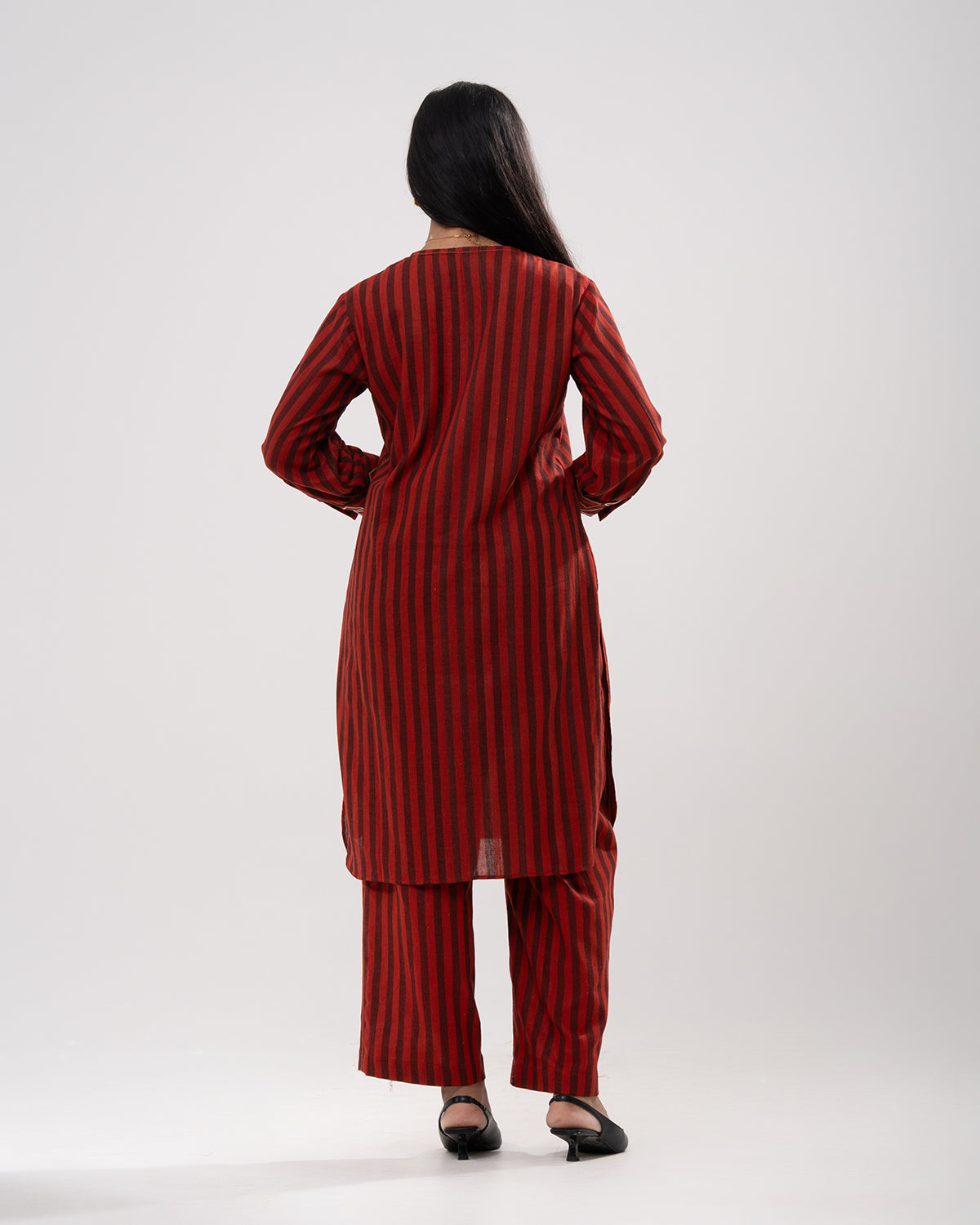 Red & Black Striped Cotton Kurta Set