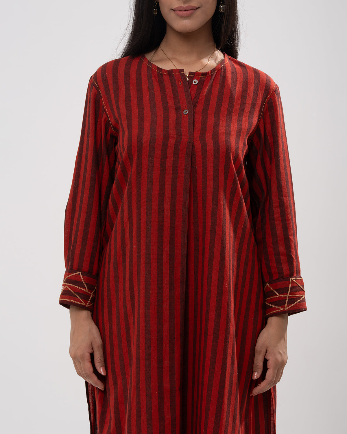 Red & Black Striped Cotton Kurta Set