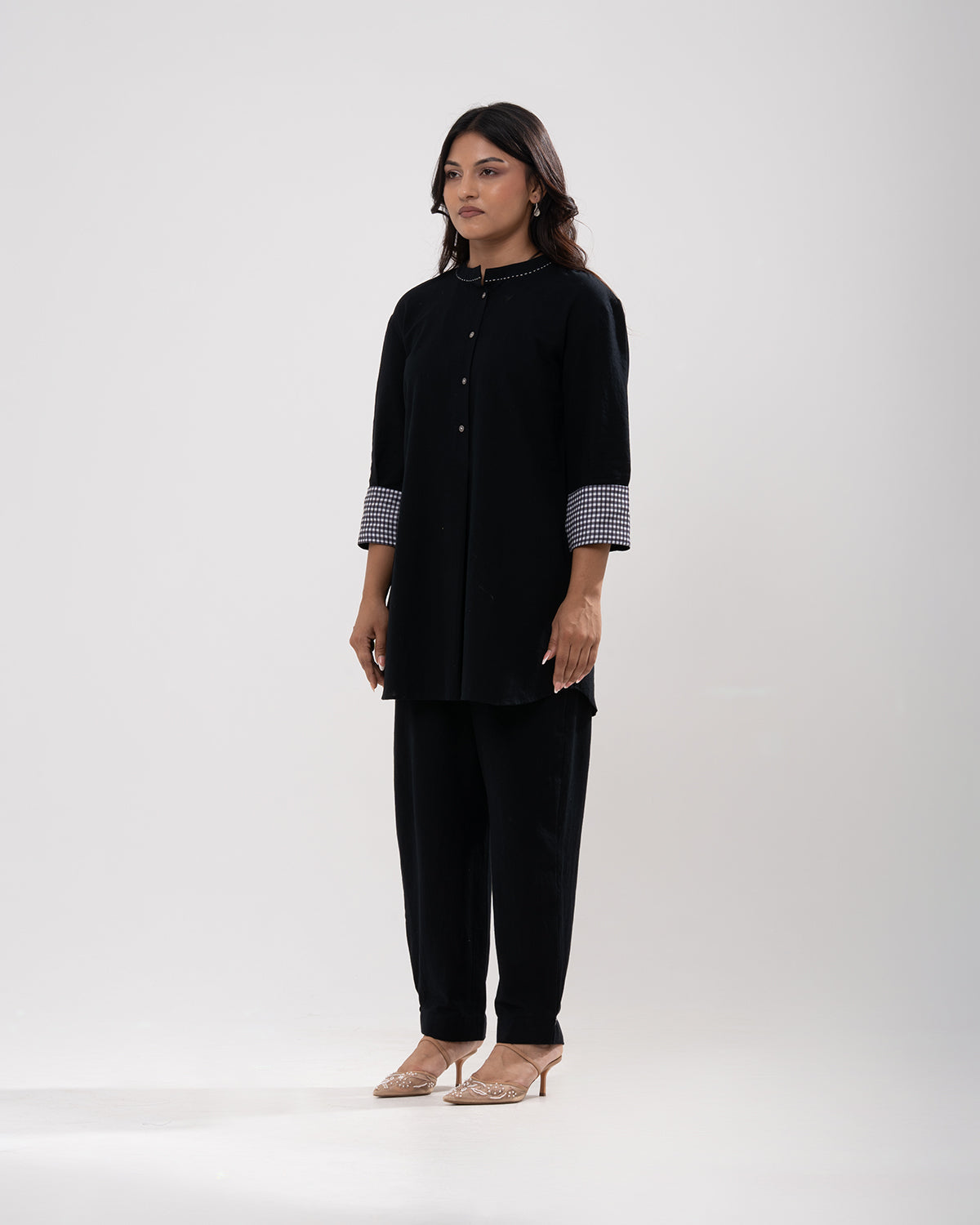 Black Gingham-Trimmed Cotton Co-ord Set