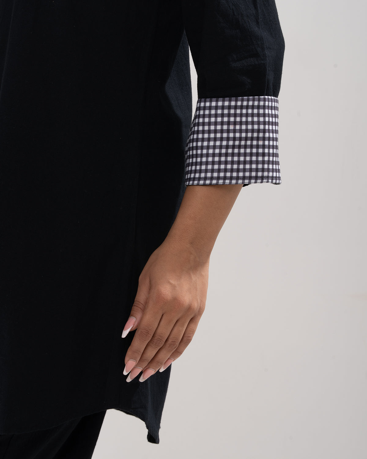Black Gingham-Trimmed Cotton Co-ord Set