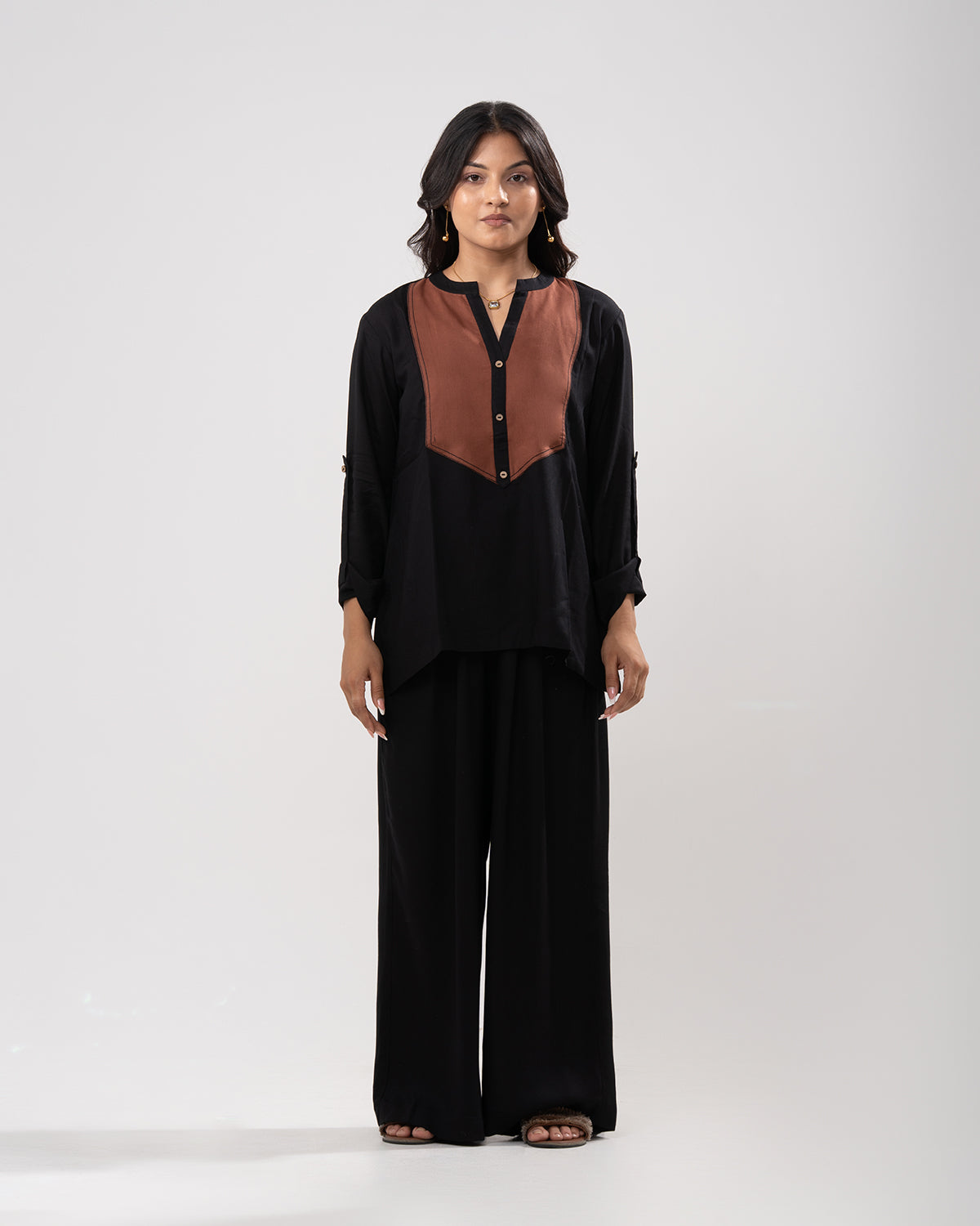 Black Colorblock Tunic Co-ord