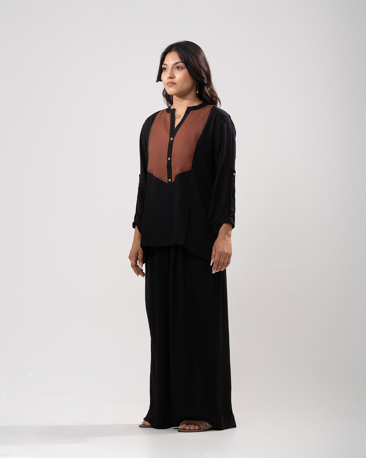Black Colorblock Tunic Co-ord