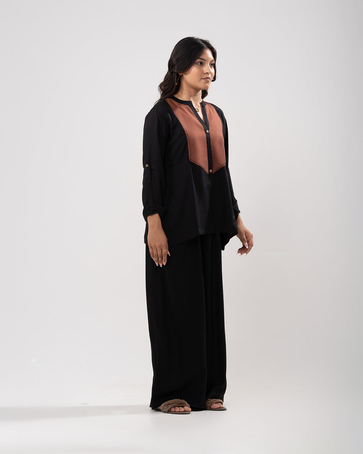 Black Colorblock Tunic Co-ord