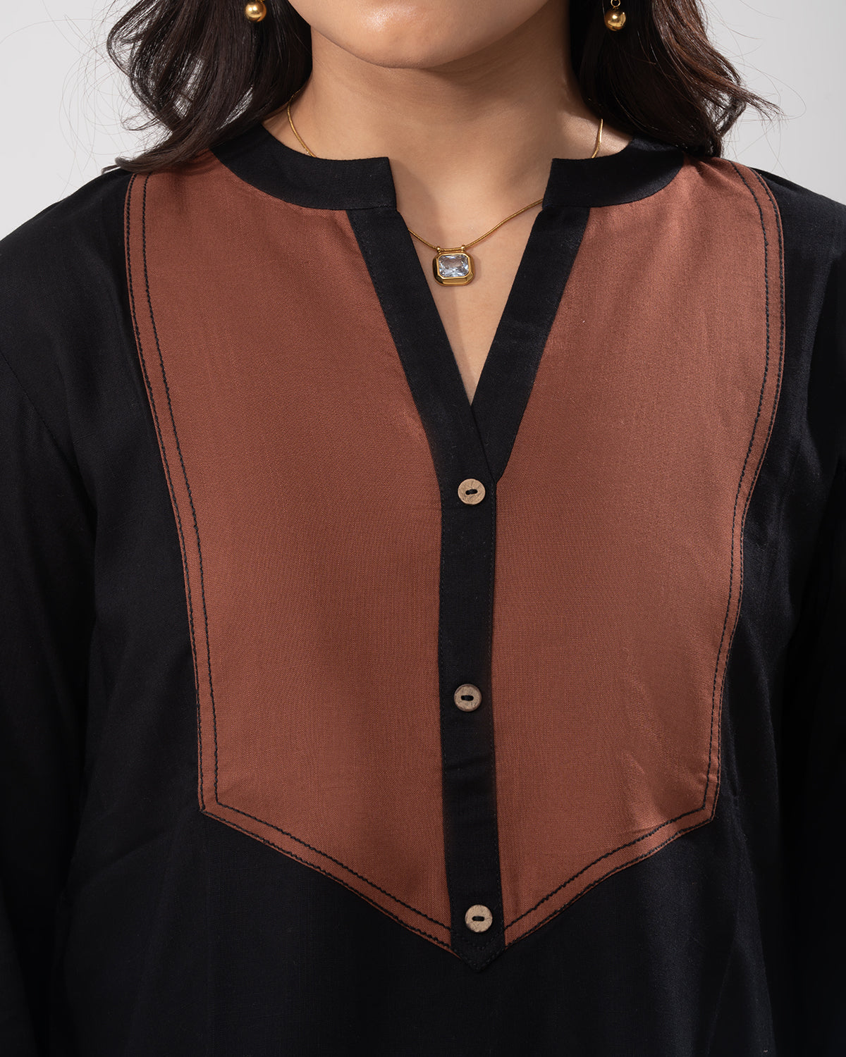 Black Colorblock Tunic Co-ord