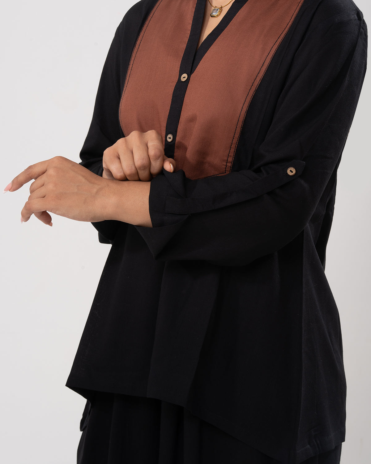 Black Colorblock Tunic Co-ord