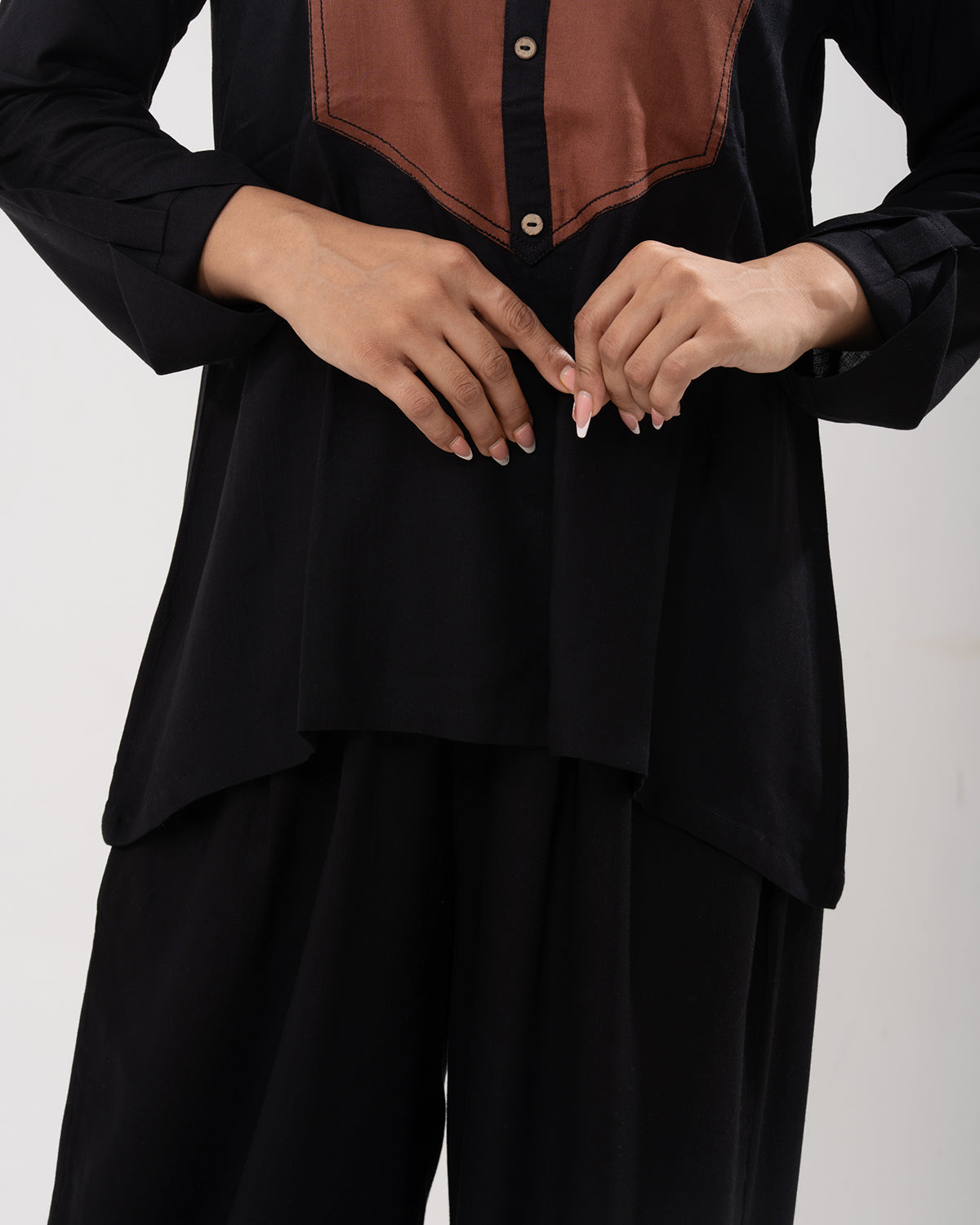Black Colorblock Tunic Co-ord