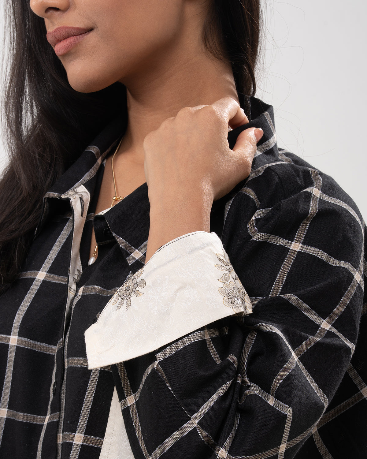 Windowpane Floral Contrast Shirt