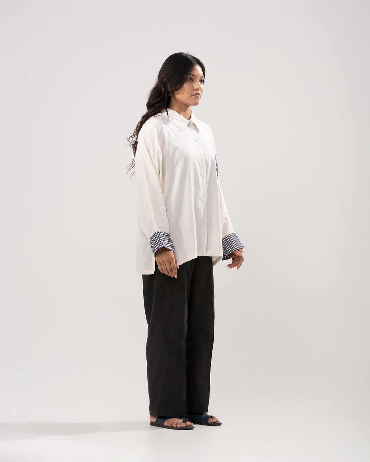 Gingham Trim Relaxed Shirt