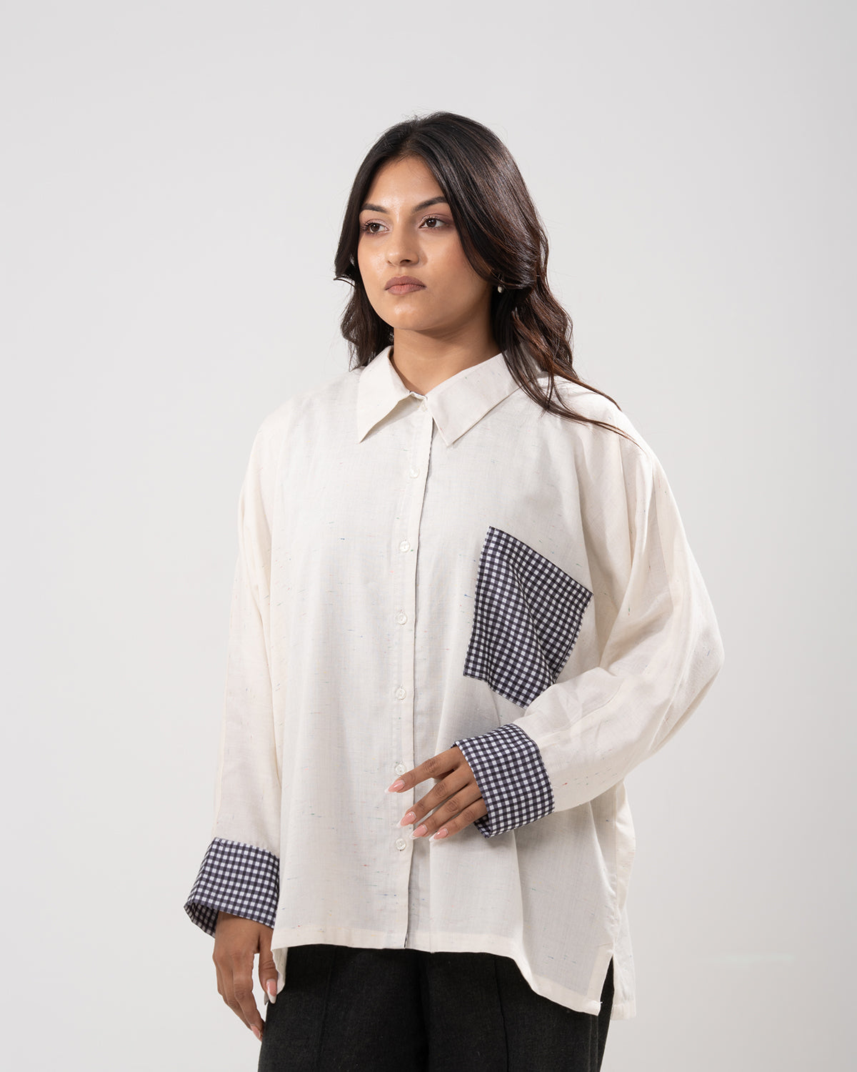 Gingham Trim Relaxed Shirt