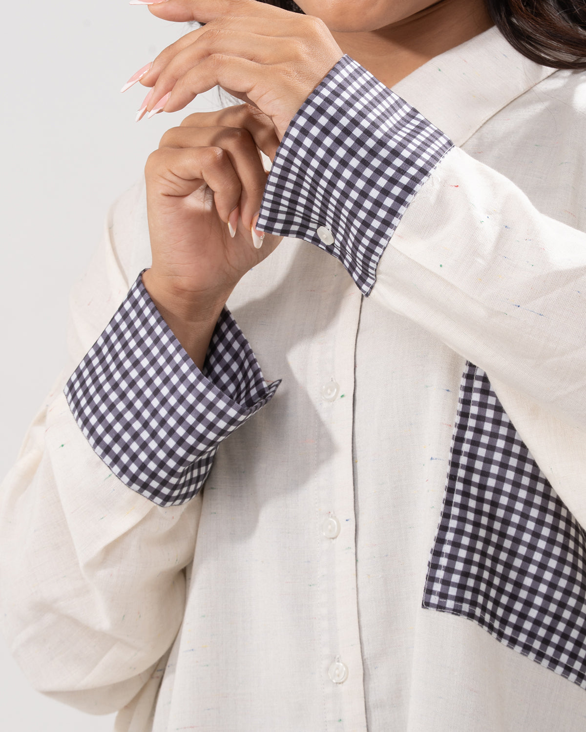 Gingham Trim Relaxed Shirt