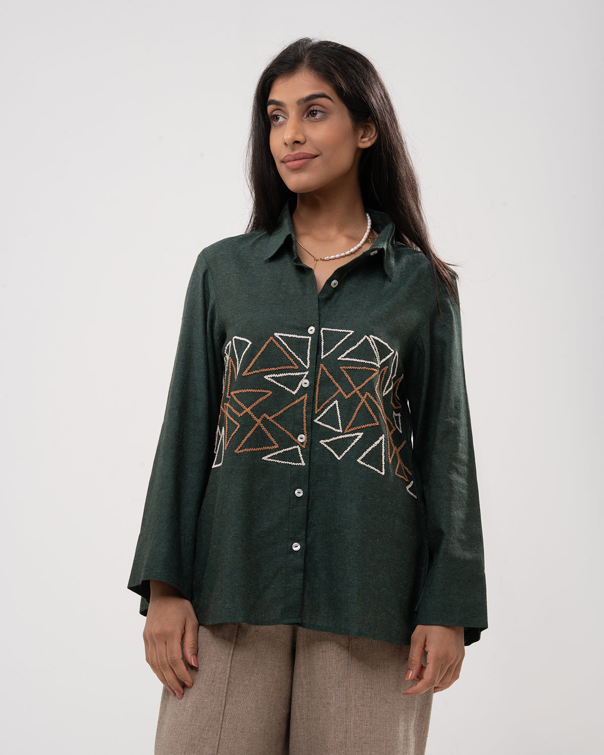 Geometric Forest Green Shirt