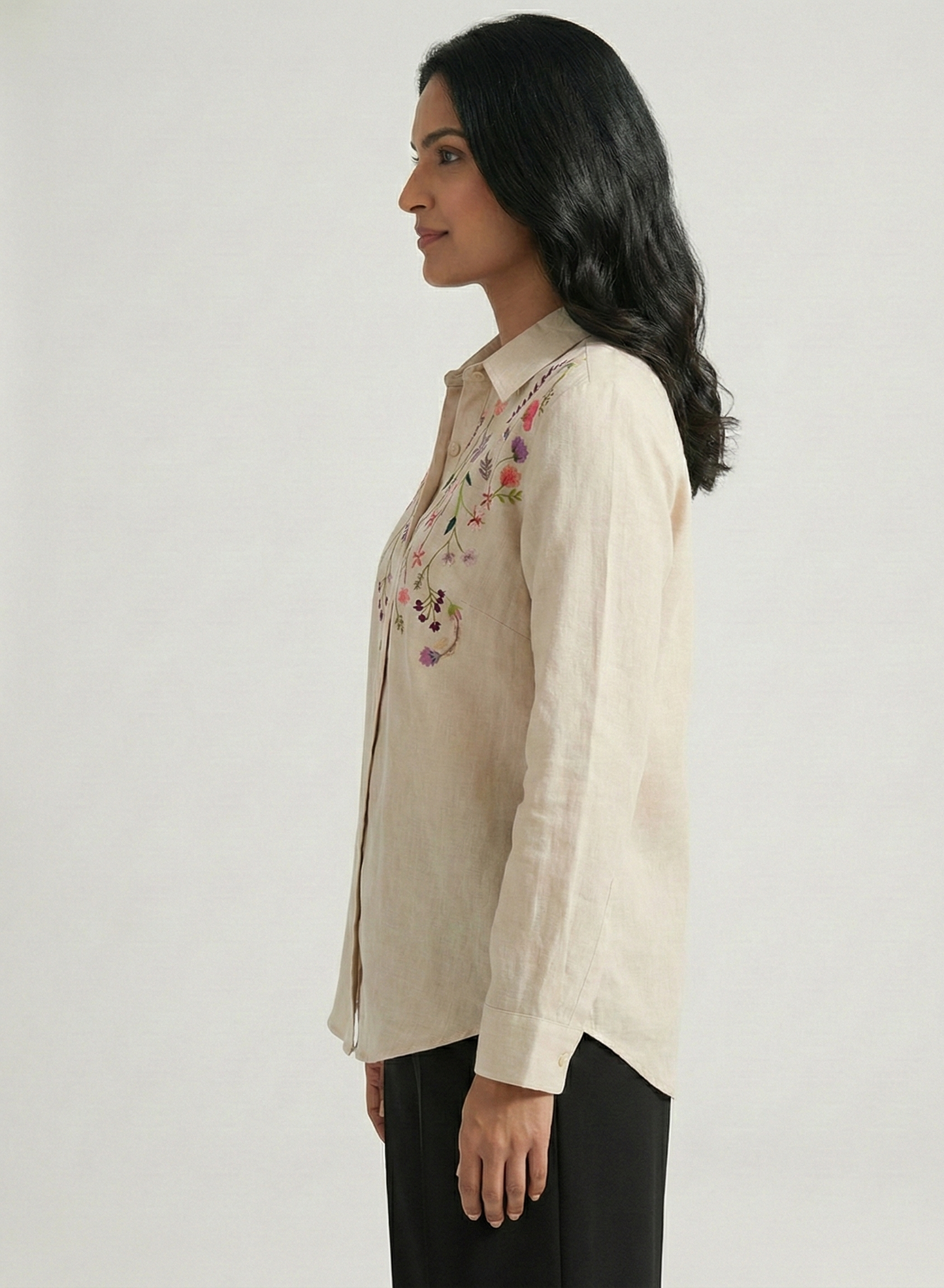 Beige Cotton Linen Bloom Shirt