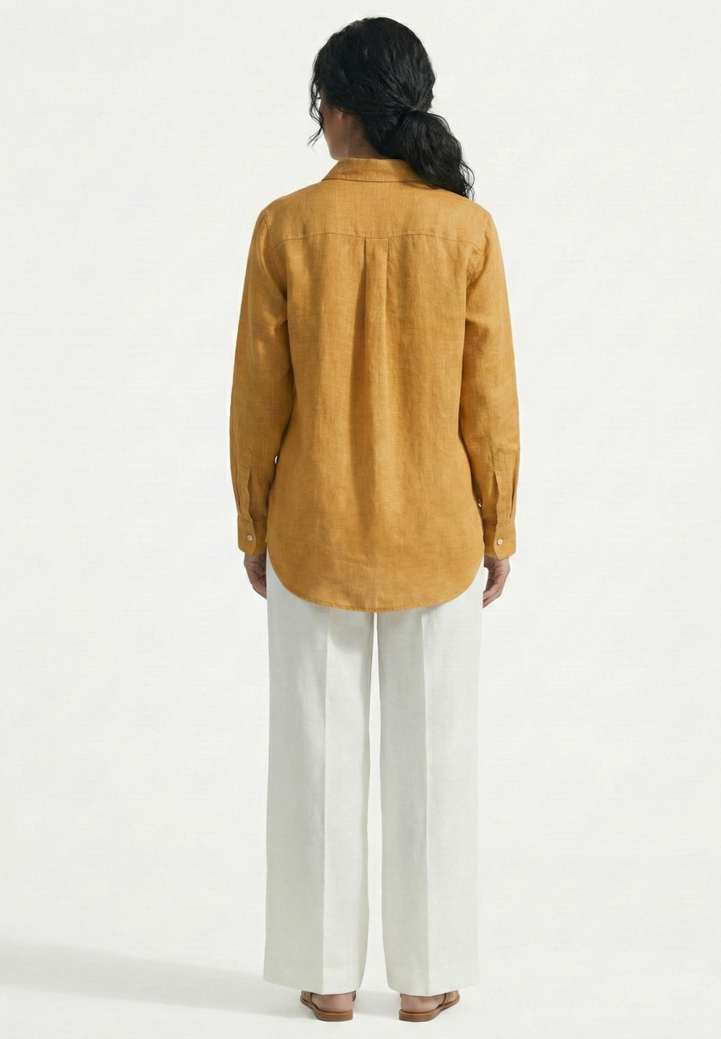 Yellow Daisy Embroidered Cotton Linen Shirt