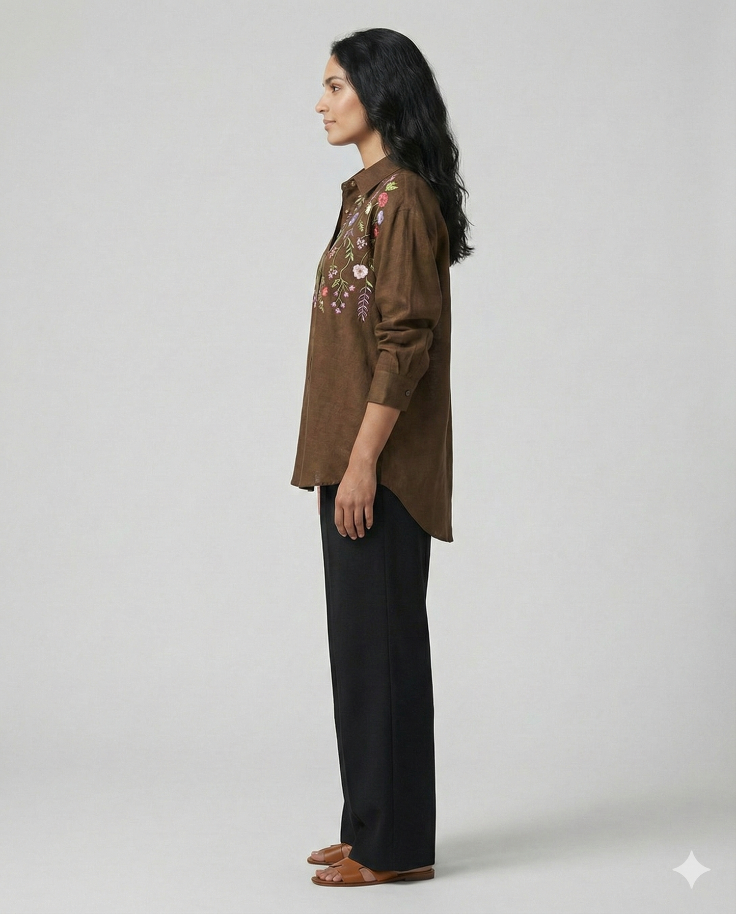 Brown Cotton Linen Bloom Shirt