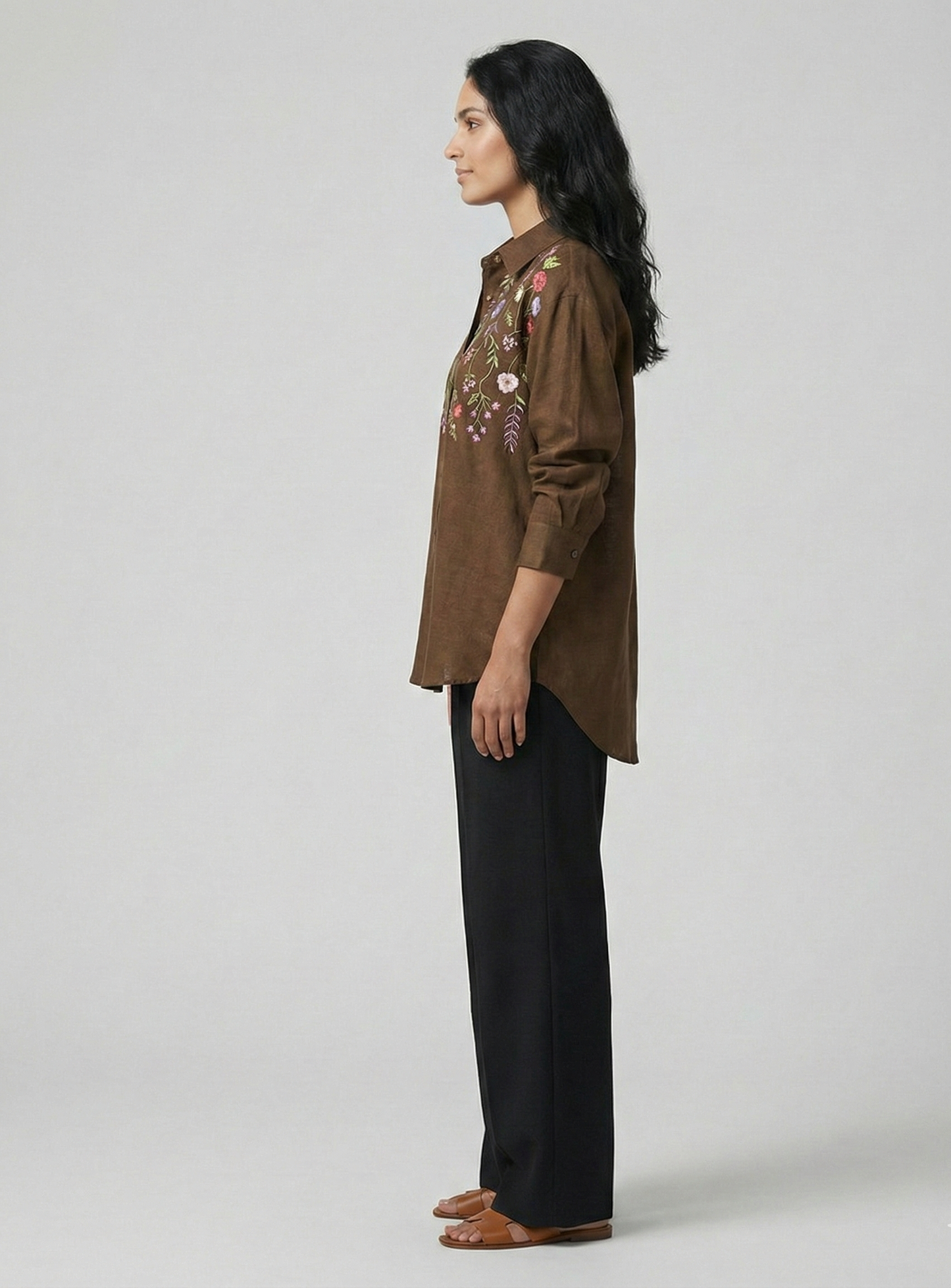 Brown Cotton Linen Bloom Shirt