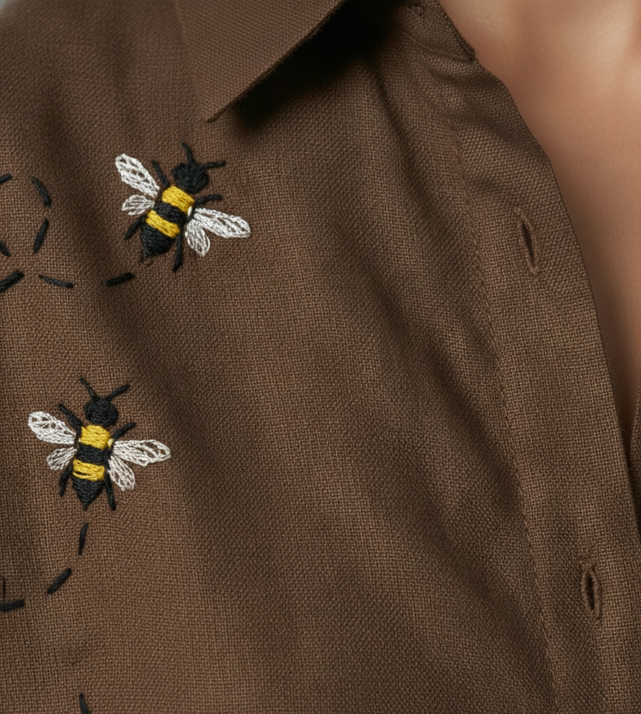 Brown Bee Cotton Linen Shirt