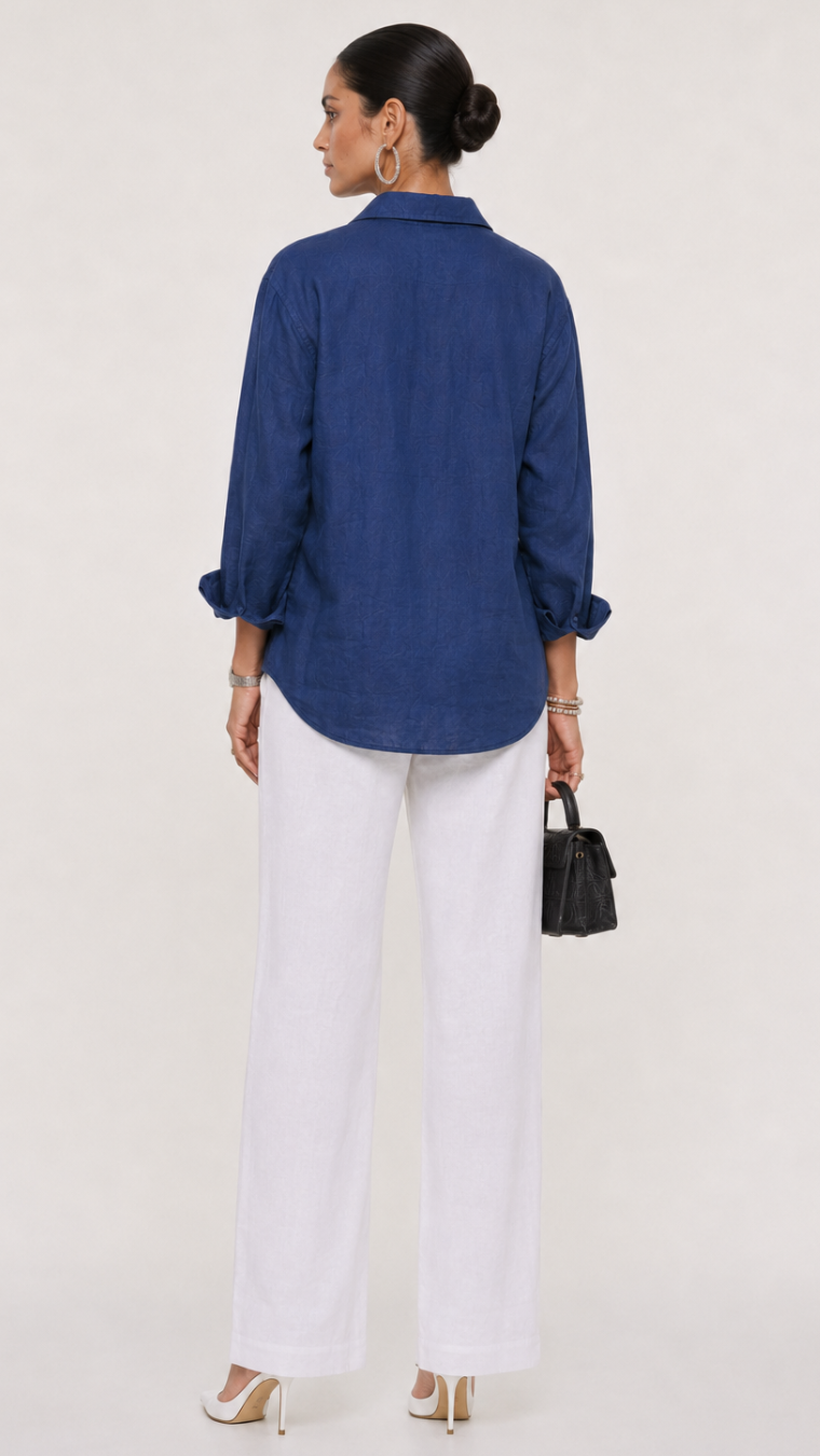 DRAGON FLY EMBROIDERED SHIRT DENIM BLUE