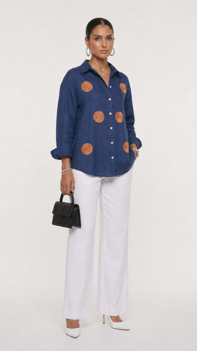 DENIM BLUE EMBROIDERED SHIRT