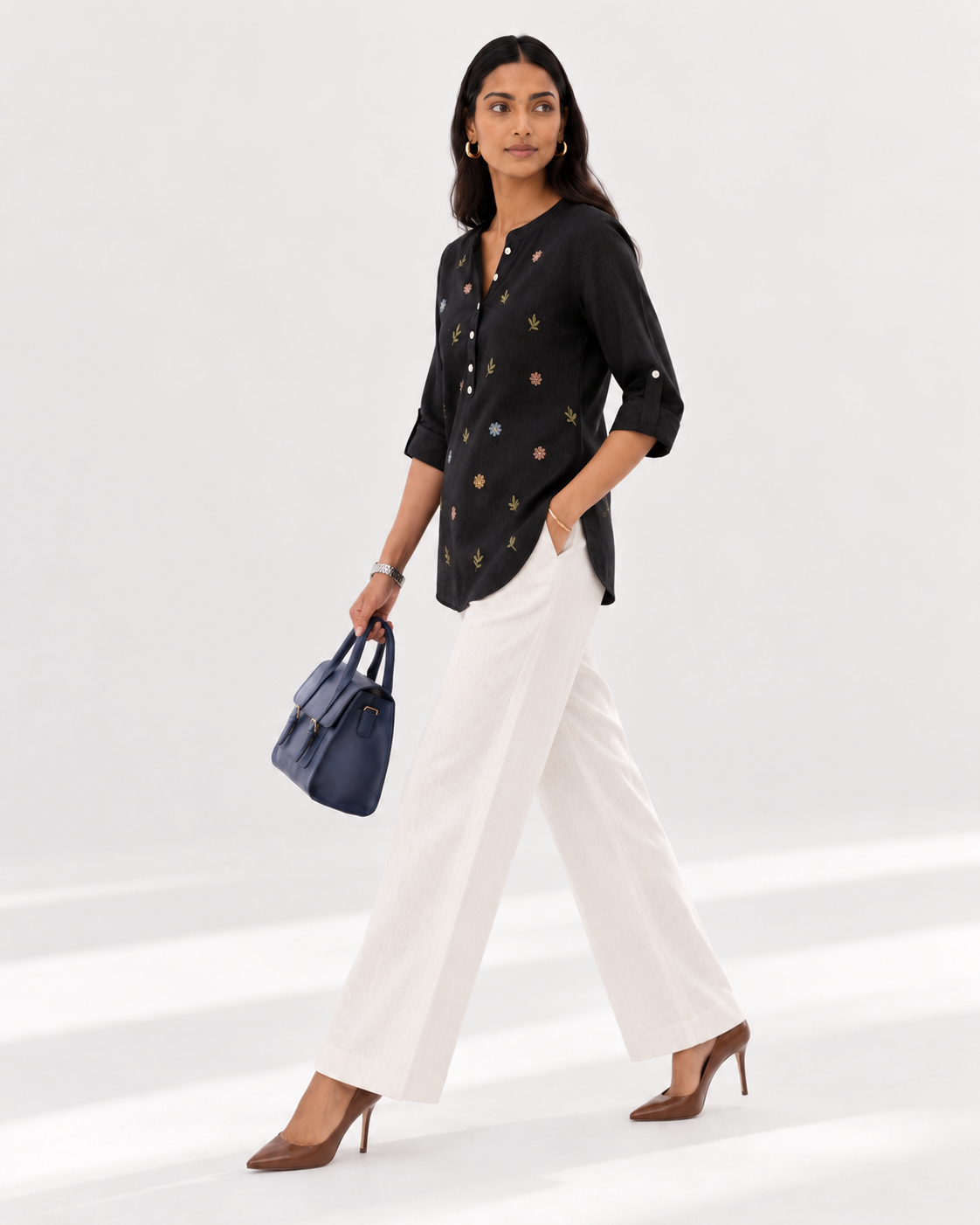 Utsav Embroidered Cotton Top – Black