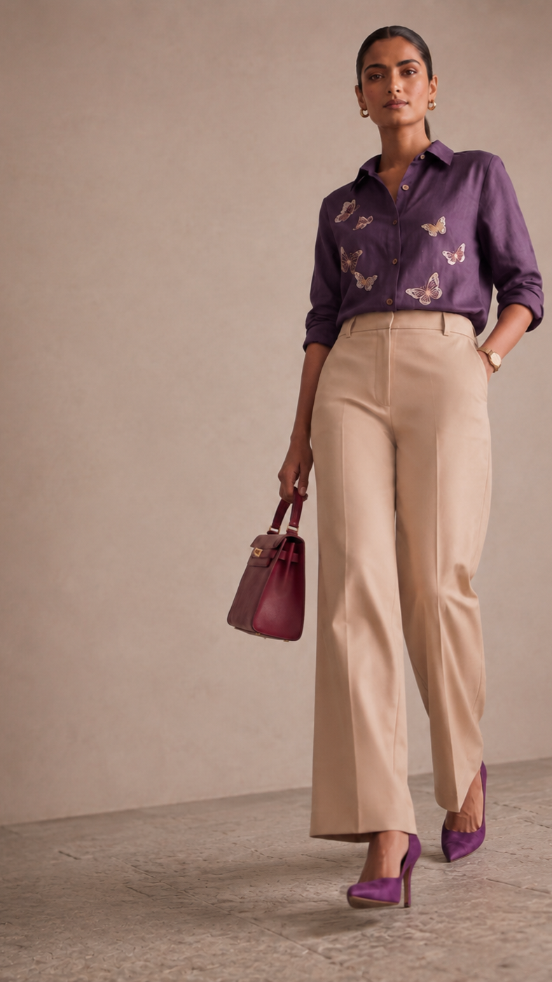 Papillon Embroidered Button-Down – Plum shirt