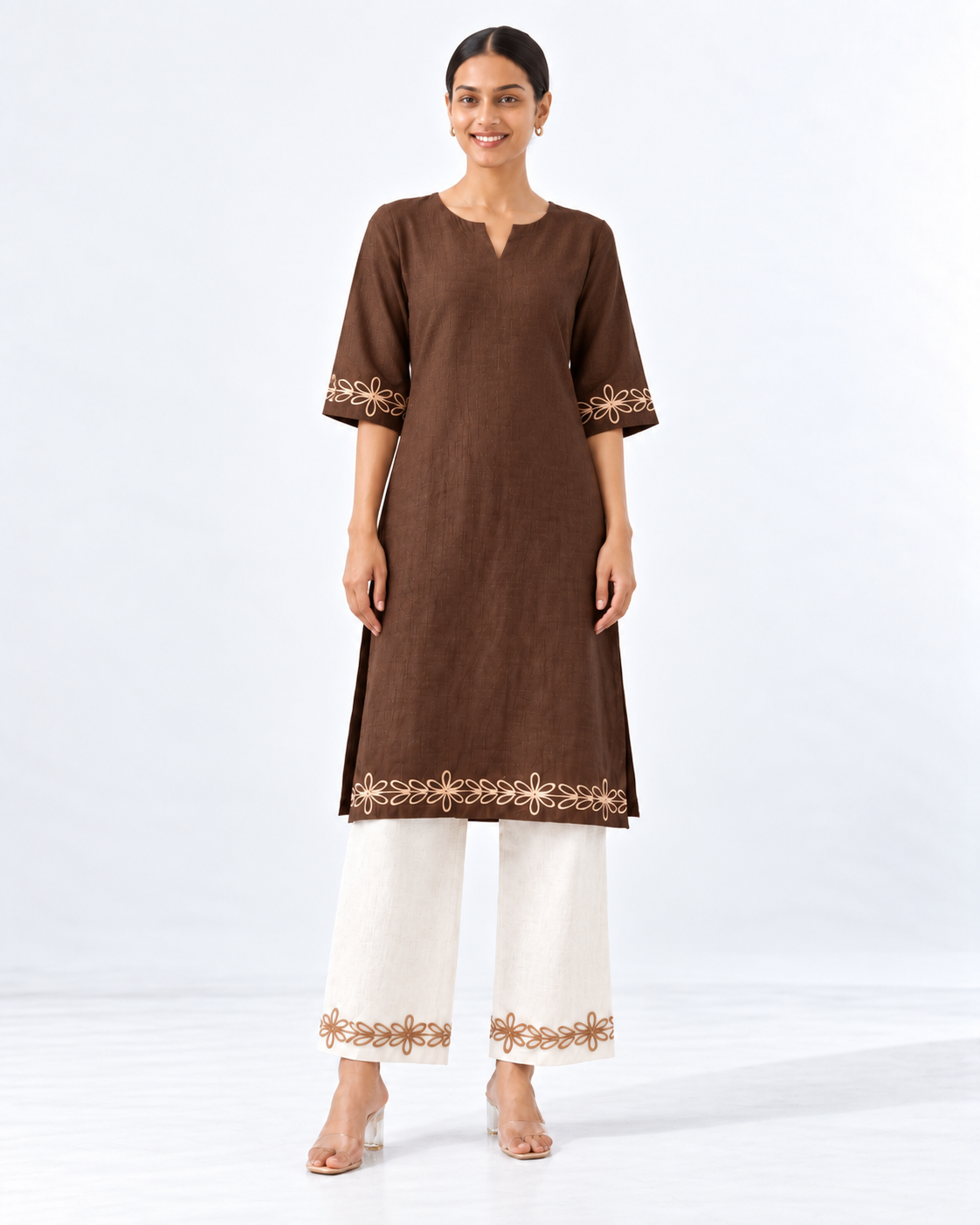 COFFEE BROWN EMBROIDERY CORDSET