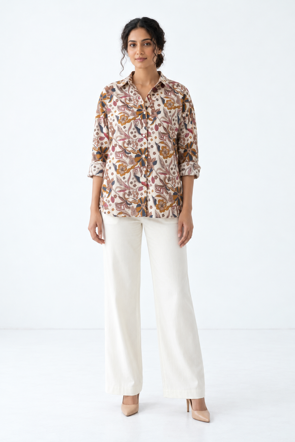 CREAM FLORAL PRINT SHIRT