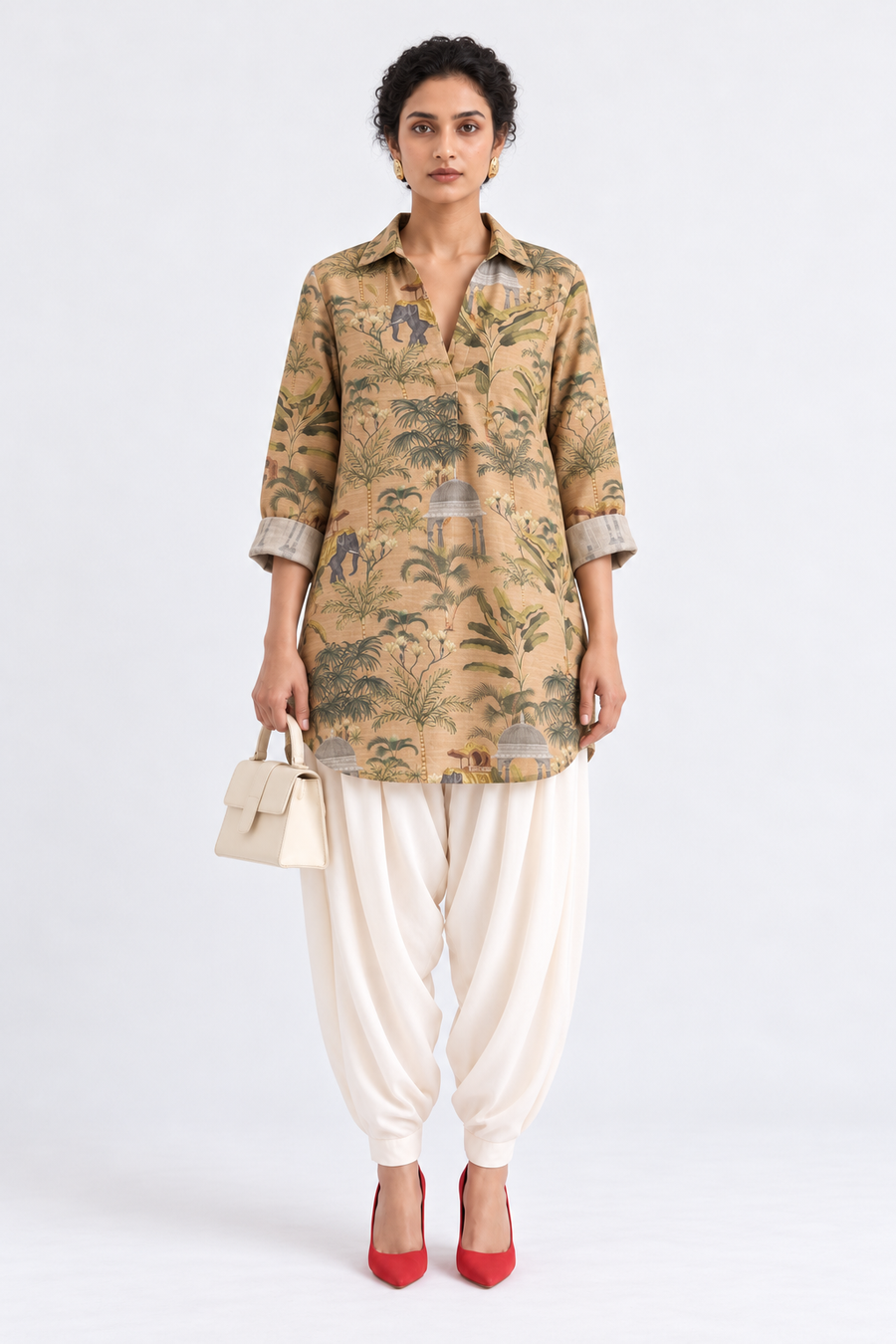 MUSTARD ELEPHANT PRINT SHIRT KURTA