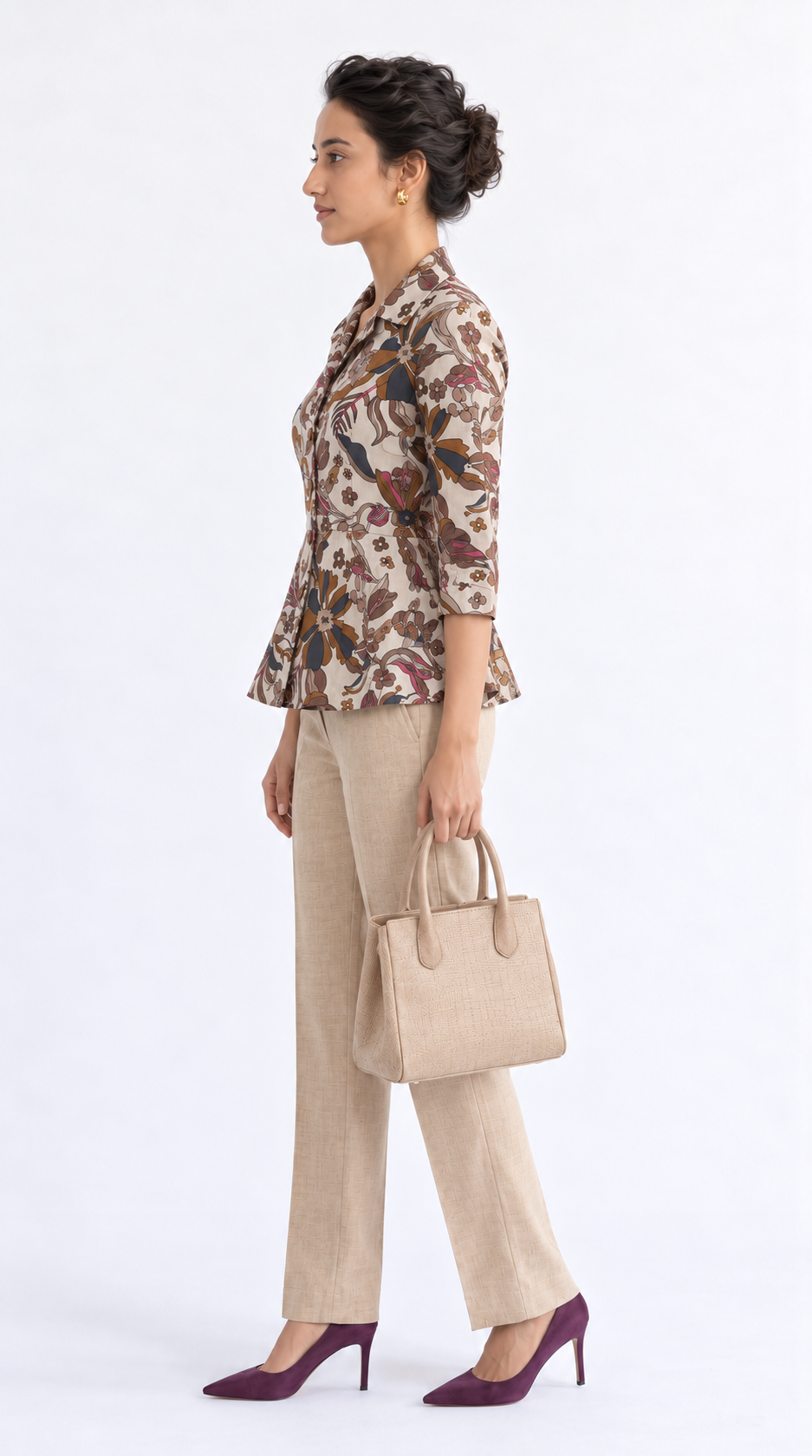 CREAM FLORAL PEPLUM TOP