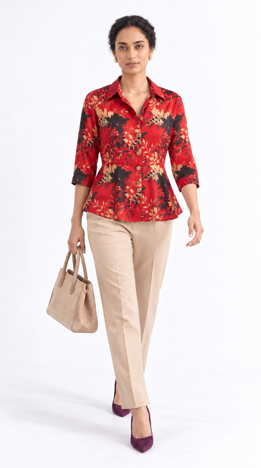 RED FLORAL PEPLUM TOP
