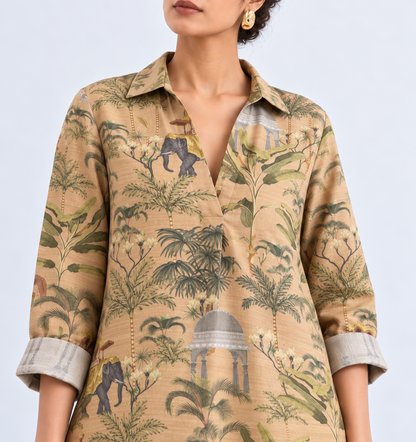 MUSTARD ELEPHANT PRINT SHIRT KURTA