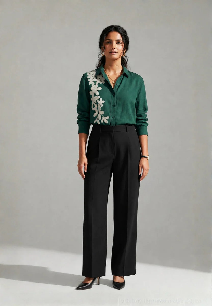 FOREST VERD SHIRT | FOREST GREEN EMBROIDERY SHIRT