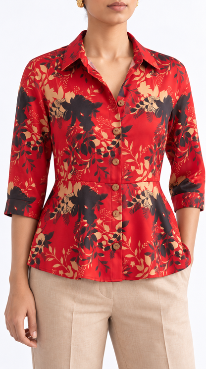 RED FLORAL PEPLUM TOP