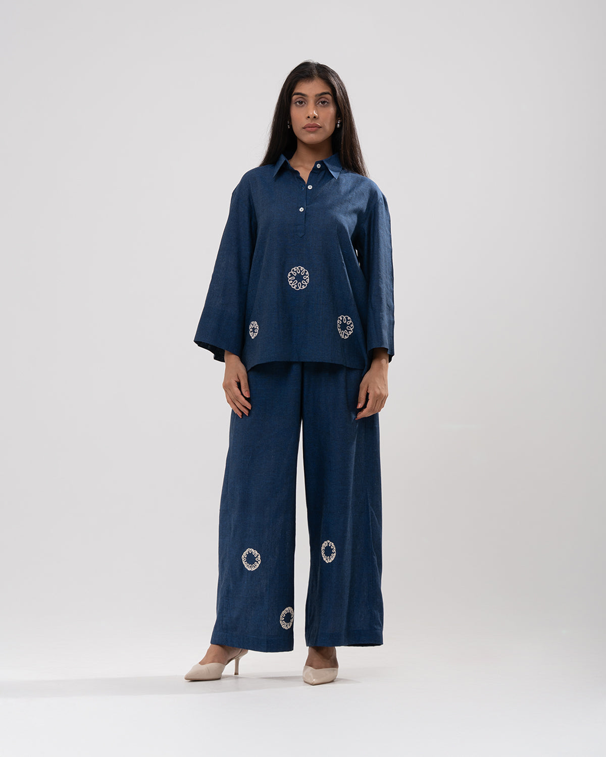 Indigo Medallion Embroidered Co-ord Set
