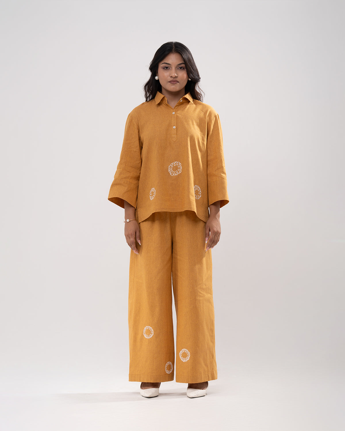 Golden Marigold Embroidered Shirt