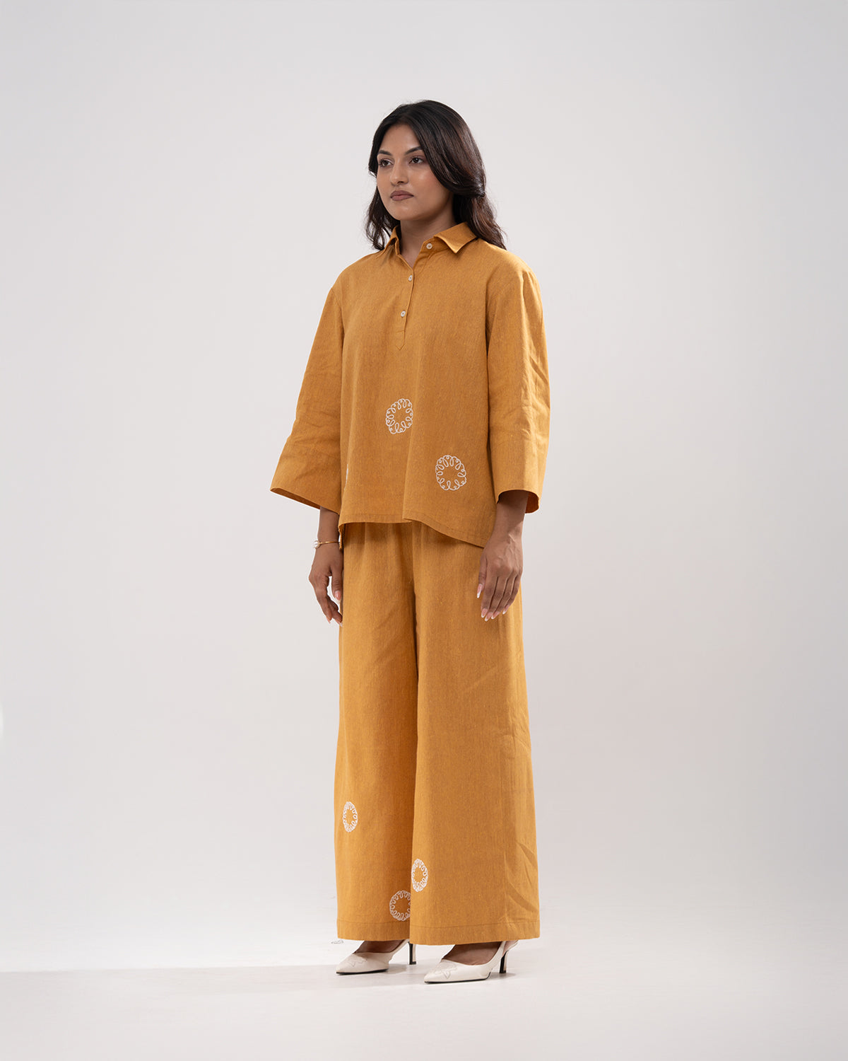 Golden Marigold Embroidered Shirt