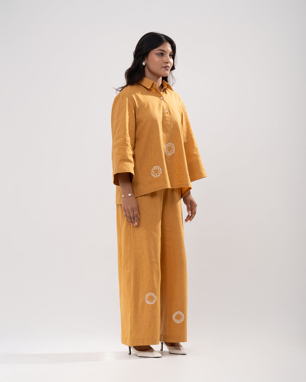 Golden Marigold Embroidered Shirt