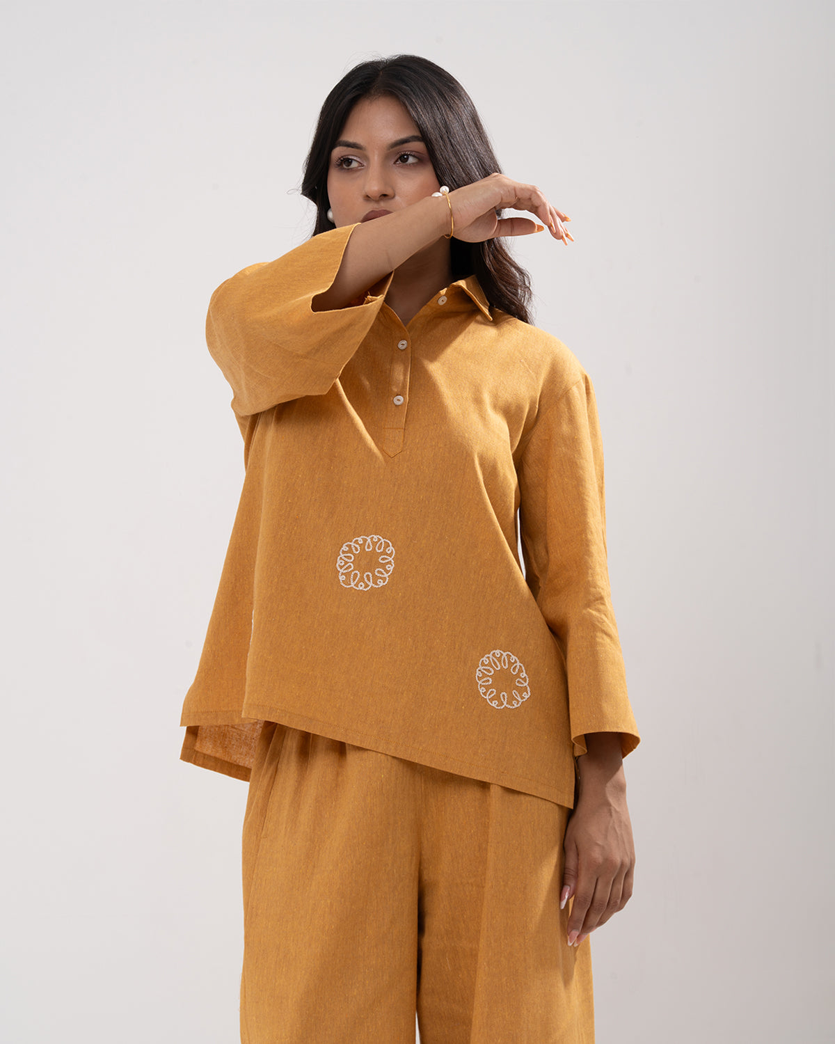 Golden Marigold Embroidered Shirt