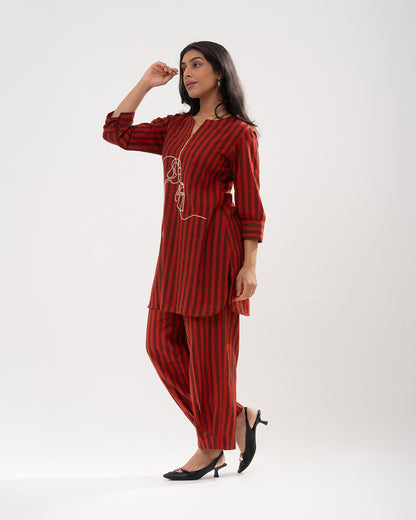 Rust-Red Striped Co-ord