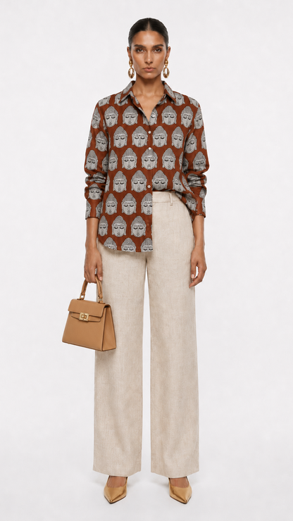 Pure Cotton Budha Shirt Rust
