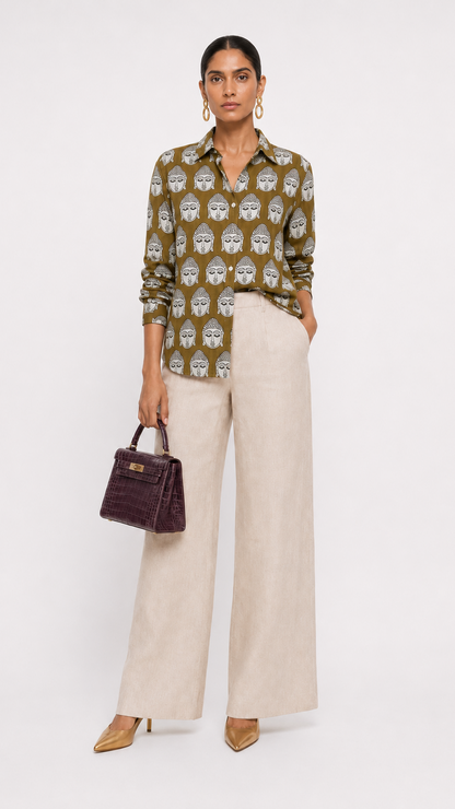 Pure Cotton Budha Shirt Lemon Green