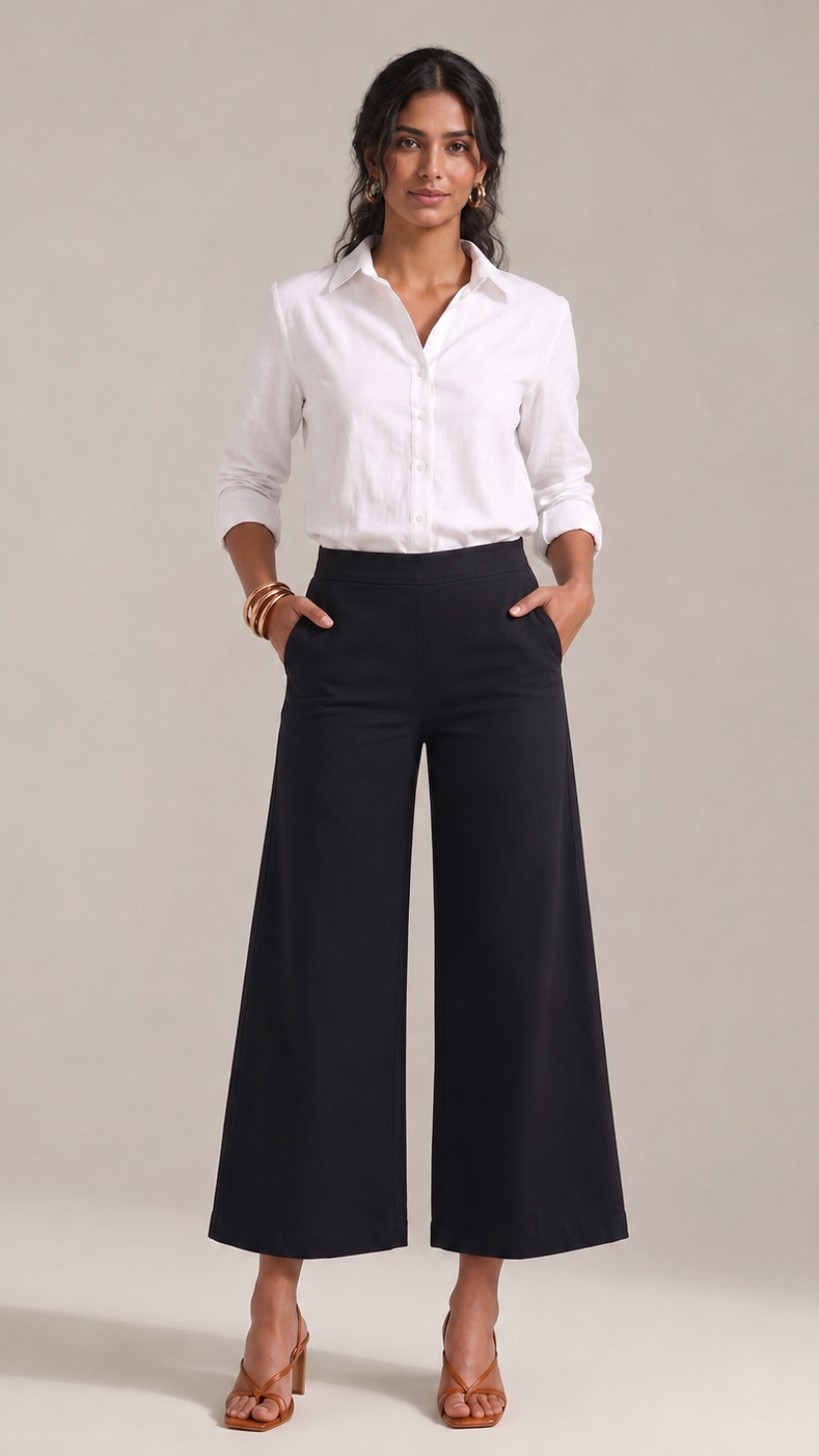BLACK WIDE COTTON FLEX PANTS