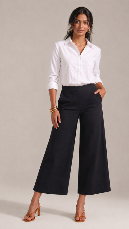 BLACK WIDE COTTON FLEX PANTS