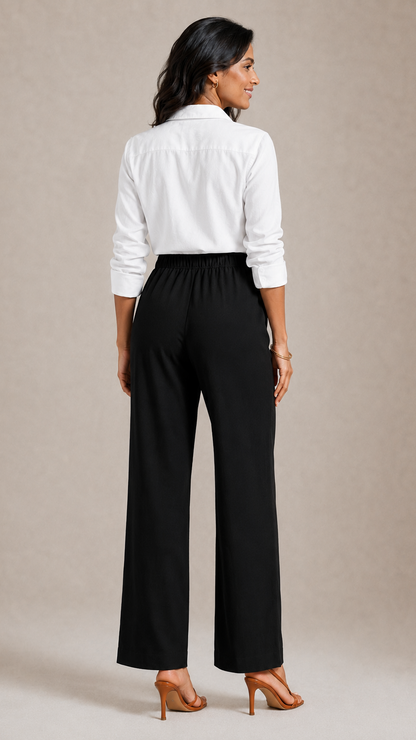 BLACK STRAIGHT COTTON FLEX PANTS