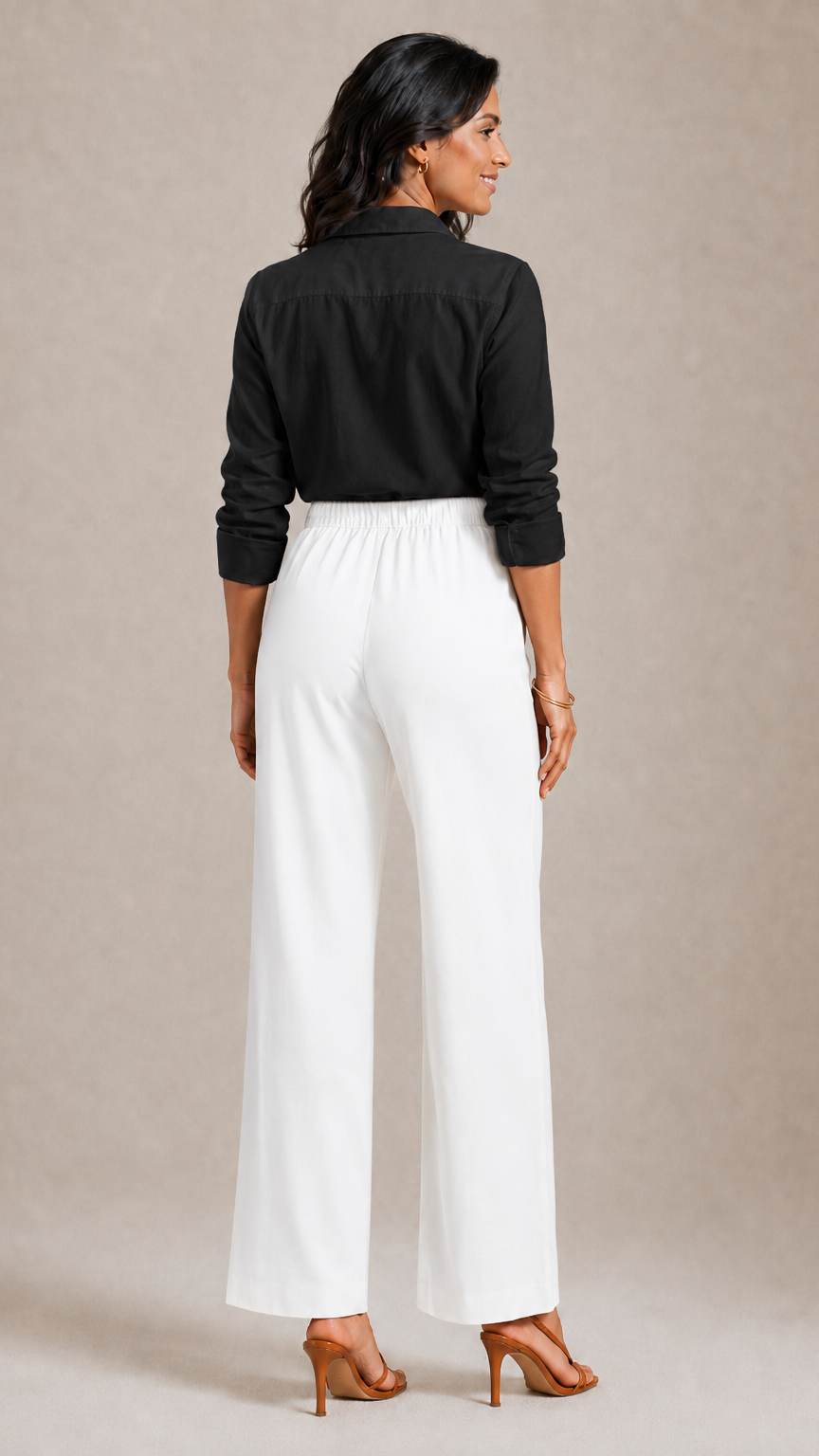 WHITE STRAIGHT COTTON FLEX PANTS