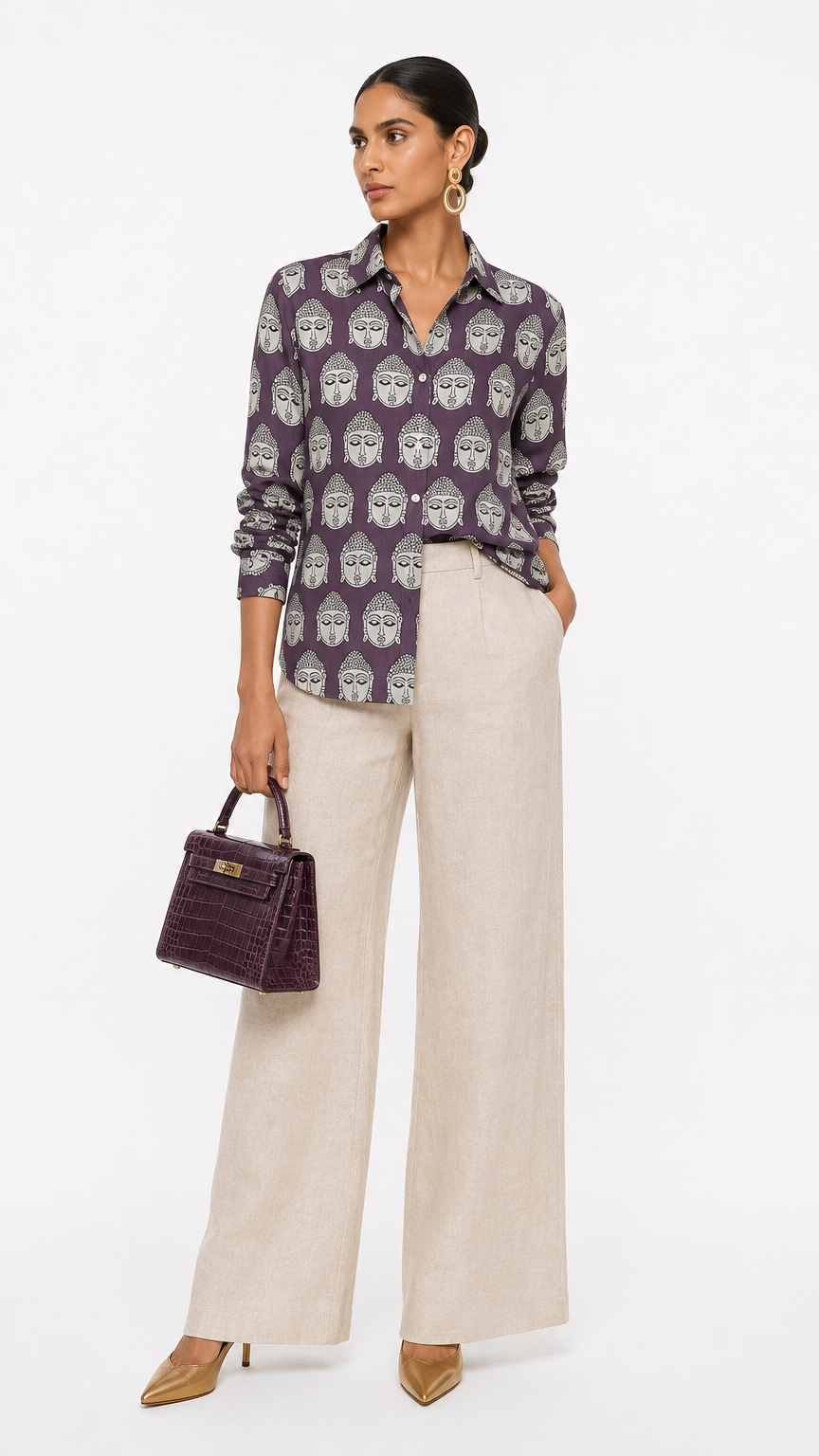 Pure Cotton Budha Shirt Purple